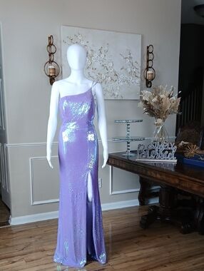 Lavender Sequin One-Shoulder Formal Floor-Length Evening Mermaid Gown. M